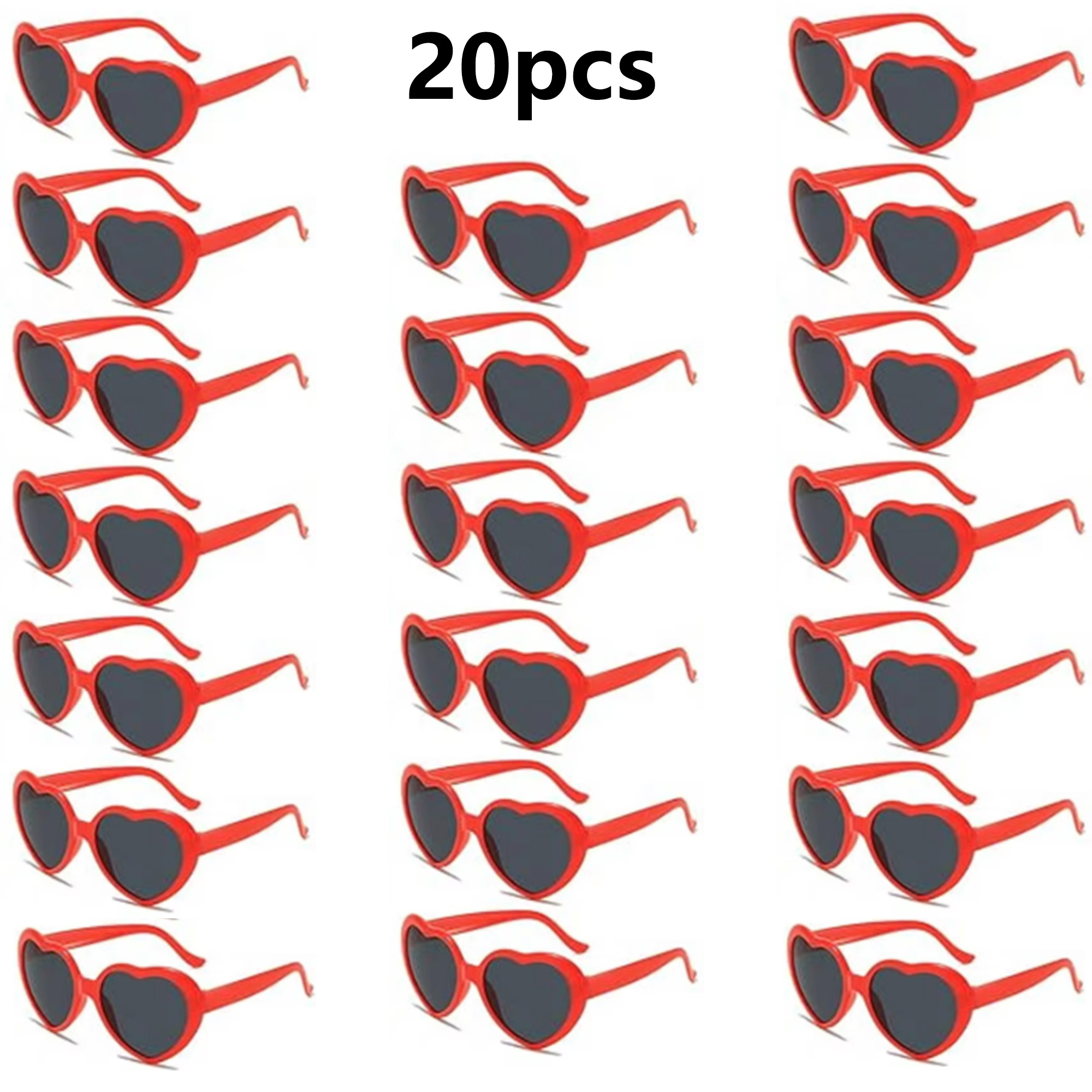 Glow In The Dark Party Glasses - 20 Pack Red Heart Sunglasses Bulk